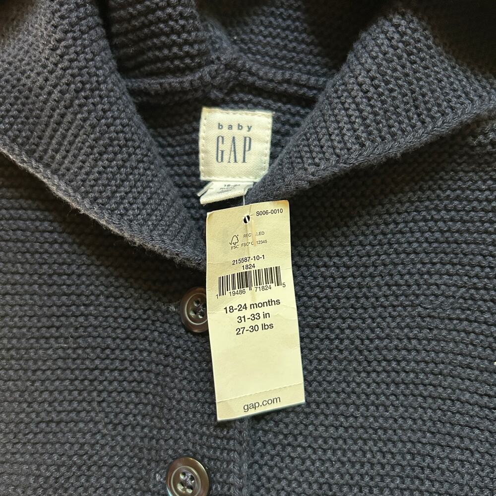 NWT Baby Gap NavyBlue Knit Hooded Cardigan 18-24M - Picture 4 of 5